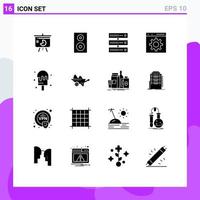 Modern Set of 16 Solid Glyphs Pictograph of programming develop speaker coding storage Editable Vector Design Elements