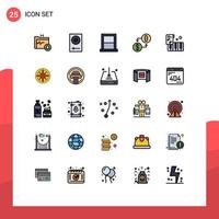 Mobile Interface Filled line Flat Color Set of 25 Pictograms of payment digital mixer currency home Editable Vector Design Elements