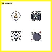 Group of 4 Filledline Flat Colors Signs and Symbols for ambient tool experiance photography bomb Editable Vector Design Elements