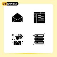 Universal Icon Symbols Group of 4 Modern Solid Glyphs of email account open development user setting Editable Vector Design Elements