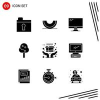 Collection of 9 Vector Icons in solid style Pixle Perfect Glyph Symbols for Web and Mobile Solid Icon Signs on White Background 9 Icons