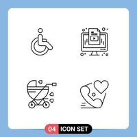 Group of 4 Modern Filledline Flat Colors Set for weelchair baby walk media pram Editable Vector Design Elements