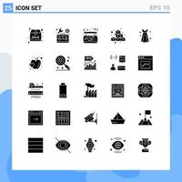 Pictogram Set of 25 Simple Solid Glyphs of dress game affection fun cubes Editable Vector Design Elements