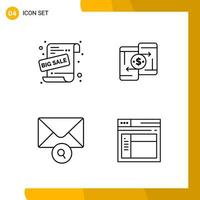 4 Icon Set Line Style Icon Pack Outline Symbols isolated on White Backgound for Responsive Website Designing vector