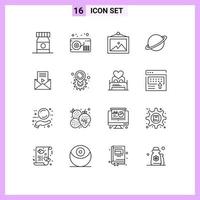 Modern Set of 16 Outlines and symbols such as video player message wall mail flag Editable Vector Design Elements