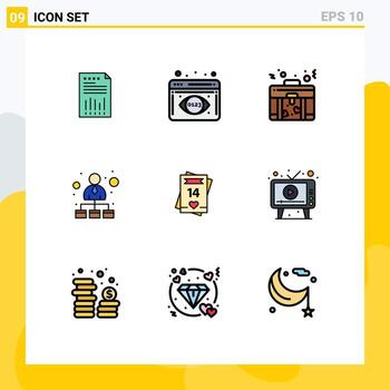 paquete de interfaz de usuario de 9 colores planos básicos de línea de llenado de análisis de datos de jerarquía de febrero estructura jerárquica amor elementos de diseño vectorial editables vector