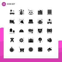 Universal Icon Symbols Group of 25 Modern Solid Glyphs of books crime nature computer attack Editable Vector Design Elements