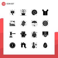 Mobile Interface Solid Glyph Set of 16 Pictograms of candy suburban donut electric clothes Editable Vector Design Elements