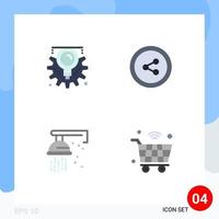 4 Universal Flat Icons Set for Web and Mobile Applications gear shower process mechanical internet Editable Vector Design Elements