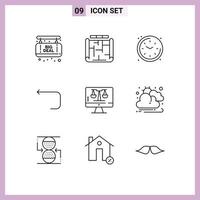 Set of 9 Modern UI Icons Symbols Signs for tecnology digital law online living back loop Editable Vector Design Elements