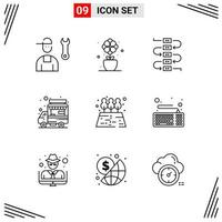 9 Icons Line Style Grid Based Creative Outline Symbols for Website Design Simple Line Icon Signs Isolated on White Background 9 Icon Set vector