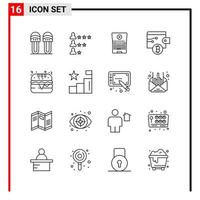 16 General Icons for website design print and mobile apps 16 Outline Symbols Signs Isolated on White Background 16 Icon Pack vector