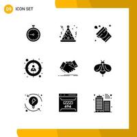 paquete de iconos de vector de stock de 9 signos y símbolos de línea para elementos de diseño de vector editables de bombero de empleado de búsqueda de apretón de manos