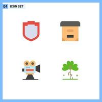 Group of 4 Flat Icons Signs and Symbols for protection movie archive camera clover Editable Vector Design Elements