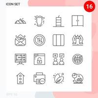 Vector Pack of 16 Icons in Line Style Creative Outline Pack isolated on White Background for Web and Mobile