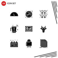 Universal Icon Symbols Group of 9 Modern Solid Glyphs of home internet garland wifi juice Editable Vector Design Elements