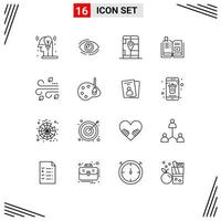 Group of 16 Outlines Signs and Symbols for tutorial book search navigation gps Editable Vector Design Elements