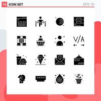 Set of 16 Vector Solid Glyphs on Grid for internet man health fashion space Editable Vector Design Elements