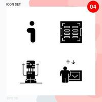 Vector Pack of 4 Icons in Solid Style Creative Glyph Pack isolated on White Background for Web and Mobile