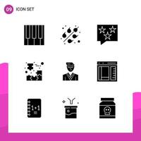 Glyph Icon set Pack of 9 Solid Icons isolated on White Background for responsive Website Design Print and Mobile Applications vector