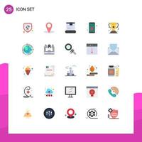 Mobile Interface Flat Color Set of 25 Pictograms of education cup factory achievement privacy Editable Vector Design Elements