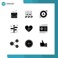 9 Universal Solid Glyphs Set for Web and Mobile Applications love trip goal travelling road arrow Editable Vector Design Elements