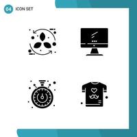 4 Universal Solid Glyphs Set for Web and Mobile Applications bio pc leaf monitor time Editable Vector Design Elements