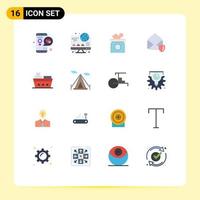 16 User Interface Flat Color Pack of modern Signs and Symbols of boat open weight mail kid Editable Pack of Creative Vector Design Elements