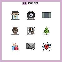 9 Universal Filledline Flat Colors Set for Web and Mobile Applications certificate jar play emoji amphora Editable Vector Design Elements