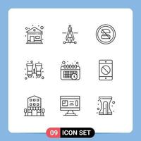 Group of 9 Modern Outlines Set for schedule travel banned search binocular Editable Vector Design Elements