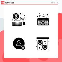 Collection of 4 Vector Icons in solid style Modern Glyph Symbols for Web and Mobile Solid Icon Sign Isolated on White Background 4 Icons