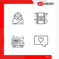 Creative Set of 4 Universal Outline Icons isolated on White Background vector