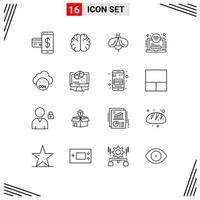 Universal Icon Symbols Group of 16 Modern Outlines of air laptop knowledge hotel bug Editable Vector Design Elements