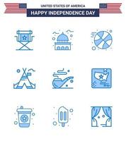 9 iconos creativos de ee.uu. signos de independencia modernos y símbolos del 4 de julio del campamento de tuberías ee.uu. carpa deportes elementos de diseño vectorial editables del día de ee.uu. vector