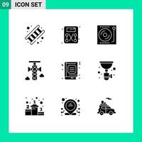 9 Universal Solid Glyphs Set for Web and Mobile Applications book communication devices bullhorn vinyl Editable Vector Design Elements
