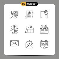 paquete de iconos de vector de stock de 9 signos y símbolos de línea para elementos de diseño de vector editable de pin financiero web de fondo de destino