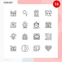 16 User Interface Outline Pack of modern Signs and Symbols of cake green food hand heart Editable Vector Design Elements