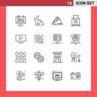 paquete de iconos vectoriales de stock de 16 signos y símbolos de línea para jugar viajes montañas equipaje senderismo elementos de diseño vectorial editables vector