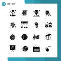 Vector Pack of 16 Glyph Symbols Solid Style Icon Set on White Background for Web and Mobile
