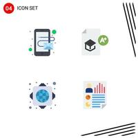 Set of 4 Commercial Flat Icons pack for address global network education school data Editable Vector Design Elements