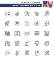 Pack of 25 creative USA Independence Day related Lines of medal independece football holiday flag Editable USA Day Vector Design Elements