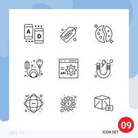 Group of 9 Outlines Signs and Symbols for energy cable money adapter planet Editable Vector Design Elements