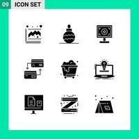 9 User Interface Solid Glyph Pack of modern Signs and Symbols of waste pollution branding credit cash Editable Vector Design Elements