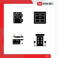 Set of 4 Modern UI Icons Symbols Signs for book utensil boxes interior buildings Editable Vector Design Elements