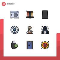 Filledline Flat Color Pack of 9 Universal Symbols of marketing coin notebook business path Editable Vector Design Elements