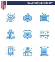 Editable Vector Line Pack of USA Day 9 Simple Blues of security shield holiday american cross Editable USA Day Vector Design Elements