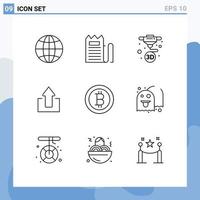 Modern Set of 9 Outlines Pictograph of bitcoin up price arrows printing Editable Vector Design Elements