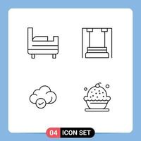 Pictogram Set of 4 Simple Filledline Flat Colors of bed storage childhood kindergarten baking Editable Vector Design Elements