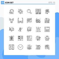 Mobile Interface Line Set of 25 Pictograms of alpine lamp search idea money Editable Vector Design Elements