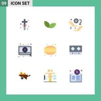 9 Creative Icons Modern Signs and Symbols of dinner video gear message setting Editable Vector Design Elements